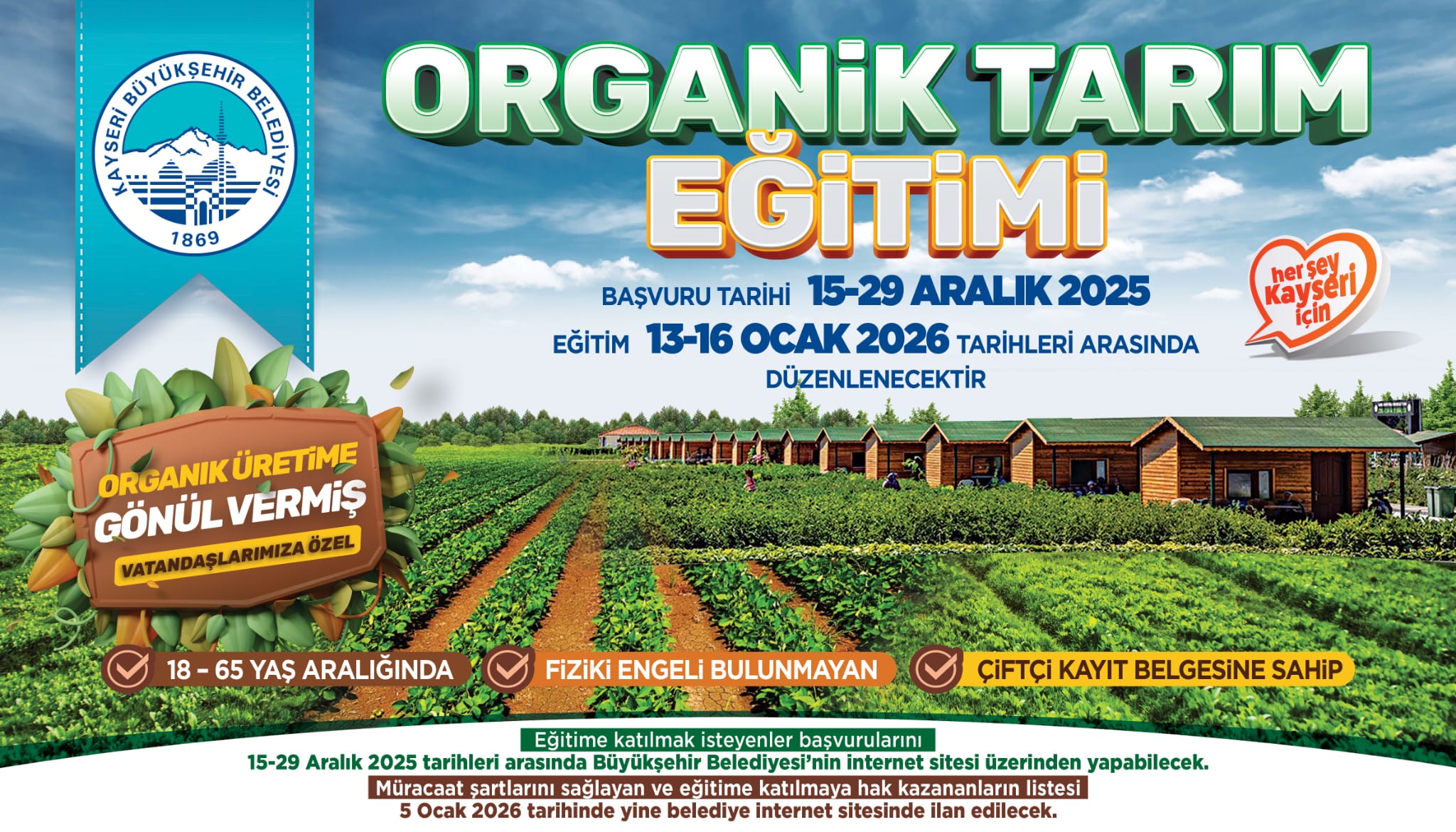 KAYSERİ BÜYÜKŞEHİR’DEN ORGANİK TARIMA DESTEK: YENİ DÖNEM EĞİTİMLERİ BAŞLIYOR