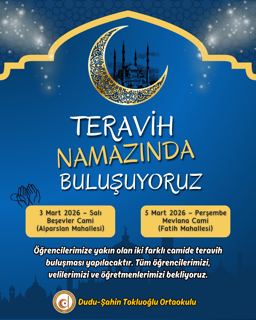DEVELİDE ÖĞRENCİLERİN TOPLUCA TERAVİH NAMAZINA GİTMELERİ RAMAZAN COŞKUSUNU TAÇLANDIRIYOR